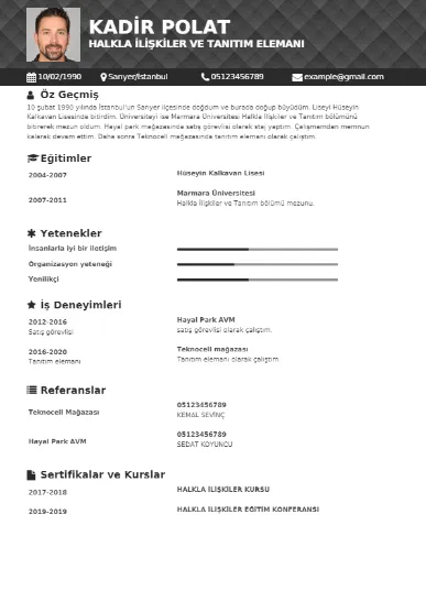 Halkla İlişkiler Örnek cv indir